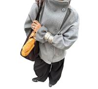 UJEDFHV Women's Wool Coat Solid Wool Blend High Neck Coat Double Breasted Oversized Casual Women Overcoat Elegant Lady Jacket(Grey,XS)