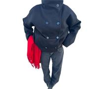 UJEDFHV Women's Wool Coat Solid Wool Blend High Neck Coat Double Breasted Oversized Casual Women Overcoat Elegant Lady Jacket(Dark blue,L)