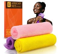 UJFQBH 3 Pieces African Bath Sponge African Net Long Net Bath Sponge Exfoliating Shower Body Scrubber Back Scrubber Skin Smoother,Great for Daily Use (Pink,Yellow,Purple)