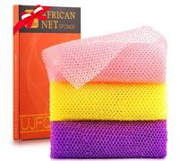 UJFQBH 3 Pieces African Bath Sponge African Net Long Net Bath Sponge Exfoliating Shower Body Scrubber Back Scrubber Skin Smoother,Great for Daily Use (Pink,Yellow,Purple)