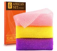 UJFQBH 3 Pieces African Bath Sponge African Net Long Net Bath Sponge Exfoliating Shower Body Scrubber Back Scrubber Skin Smoother,Great for Daily Use (Pink,Yellow,Purple)