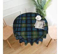 UJHBGTYVCX Blue And Green Scottish Tartan Print Premium100% Polyester Tablecloth â€“ Water-Resistant & Wrinkle-Resistant Round Table Cover For Indoor & Outdoor Dining, Decorative & Functional Use