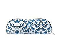 UJHBGTYVCX Blue Butterflies Stylish Leather Half Moon Cosmetic Bag Printed PVC Cross Grain Leather Pouch for Pens, Makeup Essentials Compact Organizer for Travel, School Office