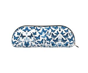 UJHBGTYVCX Blue Butterflies Stylish Leather Half Moon Cosmetic Bag Printed PVC Cross Grain Leather Pouch for Pens, Makeup Essentials Compact Organizer for Travel, School Office