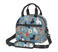 UJHBGTYVCX Border Collie Florals Lunch Bag with Full-Print Design Lightweight Waterproof Insulated Bag for Work, School Picnic Detachable Shoulder Strap Zipper Pockets