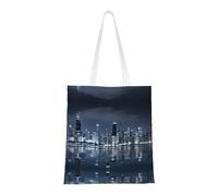 UJHBGTYVCX Chicago Reflected Stylish Totes With Full-Print Design â€“ Lightweight 100% Polyester Canvas Bag For Daily Use, School, And Shopping