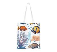 UJHBGTYVCX Colorful Fish In The Sea Stylish Totes With Full-Print Design â€“ Lightweight 100% Polyester Canvas Bag For Daily Use, School, And Shopping