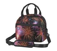 UJHBGTYVCX Explosion Firework 3D Lunch Bag with Full-Print Design Lightweight Waterproof Insulated Bag for Work, School Picnic Detachable Shoulder Strap Zipper Pockets