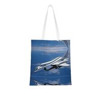 UJHBGTYVCX Flying Airplane Stylish Totes With Full-Print Design – Lightweight 100% Polyester Canvas Bag For Daily Use, School, And Shopping