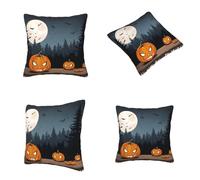UJHBGTYVCX Halloween Moon Bat Pumpkin Stylish Throw Pillow Soft Double Sided Print Decorative Cushion Cover For Sofa, Bed Car Polyester Comfortable Home Accent