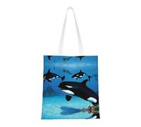 UJHBGTYVCX Killer Whales Swim Along Stylish Totes With Full-Print Design â€“ Lightweight 100% Polyester Canvas Bag For Daily Use, School, And Shopping