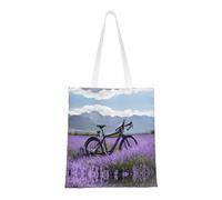 UJHBGTYVCX Lavender Field Retro Bike Agriculture Stylish Totes With Full-Print Design â€“ Lightweight 100% Polyester Canvas Bag For Daily Use, School, And Shopping