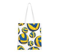 UJHBGTYVCX Yellow And Blue Volleyball Stylish Totes With Full-Print Design – Lightweight 100% Polyester Canvas Bag For Daily Use, School, And Shopping