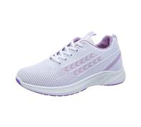 UJHKAQVGT Women's Fly-Woven Running Shoes, Soft-Soled Lightweight and Breathable Sneakers, Thick-Soled Heightening Casual, White Purple, 4.5 UK