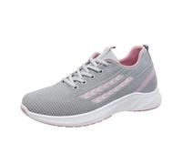 UJHKAQVGT Women's Fly-Woven Running Shoes, Soft-Soled Lightweight and Breathable Sneakers, Thick-Soled Heightening Casual, Grey Pink, 5.5 UK