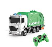 UJIKHSD Remote Control Garbage Truck Toys, 1/24 Scale 6 Channel RC Waste Management Garbage Truck Toy With Trash Bin Real Lights, 2.4Ghz Rechargeable Recycling Trash Truck Toys Gift For Kids