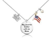 UJIMS Military Mom Gift ArmyMom Pendant Necklace My Favorite Soldier Call Me Mom Jewelry, 1, Stainless Steel, Rhinestone
