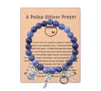 UJIMS Police Officer Prayer Bracelet Blue Shield First Responder Jewelry for Policeman Policewoman Police Academy Graduation Gift, 20, Stainless Steel, no gemstone