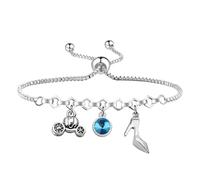 UJIMS Princess Inspired Gifts Glass Slipper Necklace Fairy Tales Fans Jewelry for Women Princess Fan Bracelet, L, Stainless Steel, No Gemstone