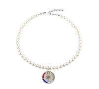 UJIMS Sorority Gifts Order of The Eastern Star Necklace The Eastern Star Symbol Jewelry Sorority Five Colors Pearl Necklace, Stainless Steel, No Gemstone