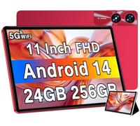 UJJ 11 Inch Android Tablet 14 Tablets, 24GB+256GB+1TB Expand, Android Tablet with 8000mAh, Octa-Core, 13MP+5MP, IPS Touchscreen, 5G WiFi, BT5.0, Widevine L1, GPS, Red Metal