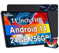 UJJ 11 Inch Android Tablet 14 Tablets, 24GB+256GB+1TB Expand, Android Tablet with 8000mAh, Octa-Core, 13MP+5MP, IPS Touchscreen, 5G WiFi, BT5.0, Widevine L1, GPS, Black Metal
