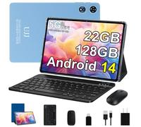 UJJ 2025 Android 14 Tablet, 22GB RAM 128GB ROM 1TB Expand, 10 inch Octa-Core Tablets with Keyboard Mouse, 8000mAh Battery, HD IPS Display, 5G Wi-Fi, Bluetooth 5.0, GPS, Widevine L1 - Metal Blue