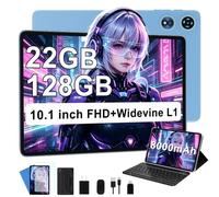 UJJ 2025 Android 14 Tablet 22GB RAM 128GB ROM 1TB Expand, 10 inch Tablets with Keyboard Mouse, Octa-Core, 8000mAh Battery, HD IPS Display, 5G WiFi, BT 5.0, GPS, Widevine L1, Split Screen - Metal Blue