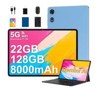 UJJ 2025 Android 14 Tablet 22GB RAM 128GB ROM 1TB Expand, 10 inch Tablets with Keyboard Mouse, Octa-Core, 8000mAh Battery, HD IPS Display, 5G WiFi, BT 5.0, GPS, Widevine L1, Split Screen - Metal Blue