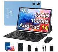 UJJ 2025 Android 14 Tablet 22GB RAM 128GB ROM 1TB Expand, 10 inch Tablets with Keyboard Mouse, Octa-Core, 8000mAh Battery, HD IPS Display, 5G WiFi, BT 5.0, GPS, Widevine L1, Split Screen - Metal Blue