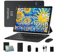UJJ Android 15 Tablet 30GB RAM 128GB ROM 1TB Expand, 10 inch Tablets with Octa-Core, Tablets with Keyboard Mouse, 8000mAh Battery, HD IPS Display, GPS, 5G WiFi, Widevine L1