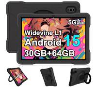 UJJ Kids Tablet 10 Inch Android 15 Tablets, 30GB RAM 64GB ROM 1TB Expand, Octa-Core Tablet with Gemini AI, 6000mAh, 5G WiFi, HD IPS Display, Widevine L1, Parental Control, Drop-Proof EVA Case (Black)