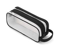 Ujjdwiurgh 1 PCS 2 Compartment Pen Bags Clear Handheld Multifunction Pencil Pouch for Teen Students Black