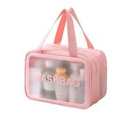 Ujjdwiurgh 1 Piece Matte Translucent Toiletry Bag PVC with Handy Handle Makeup Cosmetic Organizer Bag Design Pink