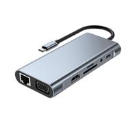 Ujjdwiurgh 11-In-1 USB C HUB Docking Station 4K Type C to -Compatible HUB Adapter USB-C to VGA RJ45 PD 100W USB Hub