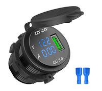 Ujjdwiurgh 12V / 24V Fast Charging 3.0 Car Lighter Socket Usb Charger Led Voltmeter Ammeter Black & Blue