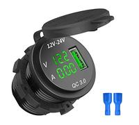 Ujjdwiurgh 12V / 24V Fast Charging 3.0 Car Lighter Socket Usb Charger Led Voltmeter Ammeter Black & Green