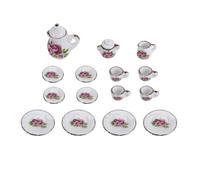 Ujjdwiurgh 15 pieces Porcelain tea set Dollhouse miniature foods Chinese rose dishes cup