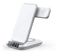 Ujjdwiurgh 4 in 1 15W LED Fast Wireless Stand with Time Clock Charging Station for Watch Phone Multiple Devices