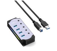 Ujjdwiurgh 4 Port USB 3.0 Hub USB Adapter USB Splitter with Individual Led on/Off Switches 4 in 1 RGB Extender for Laptop PC