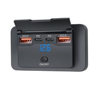 Ujjdwiurgh 4-Ports 12V 108W Dual PD+Dual QC3.0 USB Charger W/Digital Voltmeter Switch Socket Power Outlet Panel Adapter