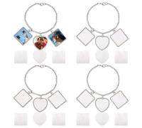 Ujjdwiurgh 4 Sets Sublimation Bracelets, Heat Transfer Bracelet Blanks Heart Photo Bezel Square Craft Bezel Setting Blank