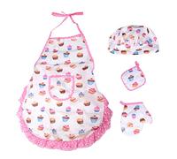 Ujjdwiurgh 4Pcs Kids Cooking and Baking Set Includes Apron for Little Girls, Chef Hat, for Toddler Dress Up