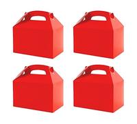 Ujjdwiurgh 50 Pcs Party Treat Boxes White with Handle Paper Cookie Gift Bags Gable Boxes Red