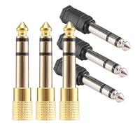 Ujjdwiurgh 6 Pieces Headphone Adapter 6.35 mm(1/4 inch) Male to 3.5 mm(1/8 inch) Female Stereo Audio Earphone Jack Adapter, Black/Gold Plated