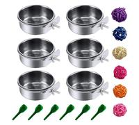 Ujjdwiurgh 6 Pieces Stainless Steel Bird Feeding Dish Cups Parakeet Food Water Bowls with Clamp Holder & Bird Spoon