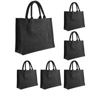 Ujjdwiurgh 6PCS Black Burlap Tote, Tote Bags with Handles & Laminated Interior, Wedding Bridesmaid Gift Bags, Blank Bags