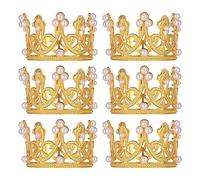 Ujjdwiurgh 6Pcs Gold Mini Crown Cake Topper Small Crystal Pearl Cupcake Toppers Small Cupcakes Crown Reusable for Wedding Birthday