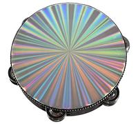 Ujjdwiurgh 8 Inch Wooden Tambourine Handbell Hand Drum Reflective Head Percussion Instrument Toy Dancing Singing Accompaniment