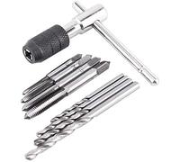 Ujjdwiurgh 9Pcs Adjustable T-Handle Ratchet Tap Holder Wrench Tool Set with M3-M6 Screw Thread Metric Plug Tap and 2.5-5.0mm Twist Drill Bit